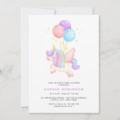 Invitation Cute Unicorn Balloons Modern Pastel Baby Shower (Devant)