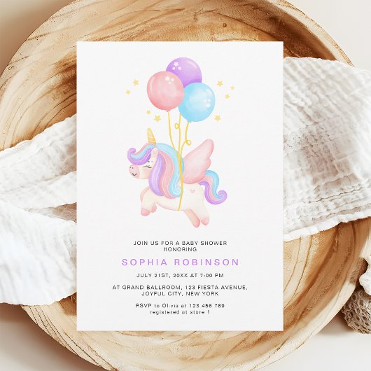 Invitation Cute Unicorn Balloons Modern Pastel Baby Shower