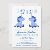Invitation Cute Unicorn Blue Twins Boys Baby shower (Devant)