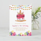 Invitation Cute Unicorn Cake Hearts Fille Anniversaire (Debout devant)