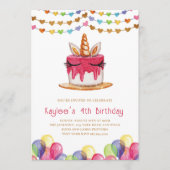 Invitation Cute Unicorn Cake Hearts Fille Anniversaire (Devant)