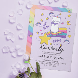 Invitation Cute Unicorn Chat Anniversaire de enfant Party