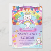 Invitation Cute Unicorn Chat Rainbow Fête d'anniversaire de f (Devant)