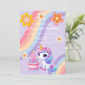 Invitation Cute Unicorn dans un arc-en-ciel rétro 2e annivers (Debout devant)