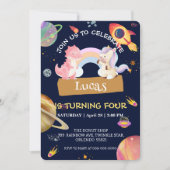 Invitation Cute Unicorn Dinosaur Galaxy Rocket fête d'anniver (Devant)