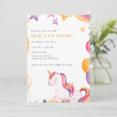 Invitation Cute Unicorn Enfants Fête d'anniversaire fille (Debout devant)