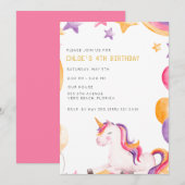 Invitation Cute Unicorn Enfants Fête d'anniversaire fille (Devant / Derrière)