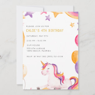 Invitation Cute Unicorn Enfants Fête d'anniversaire fille