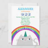 Invitation Cute Unicorn et Rainbow 1er anniversaire (Devant)