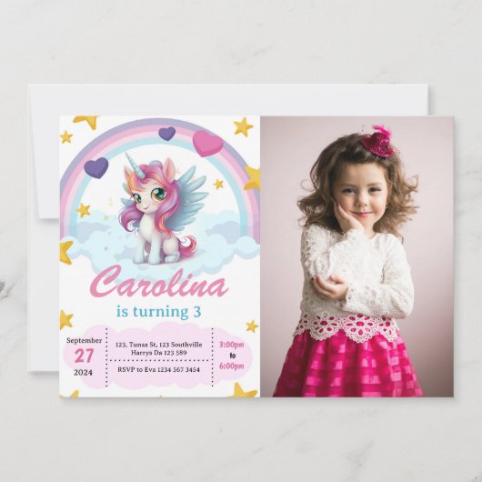 Invitation Cute Unicorn fête d'anniversaire (Devant)