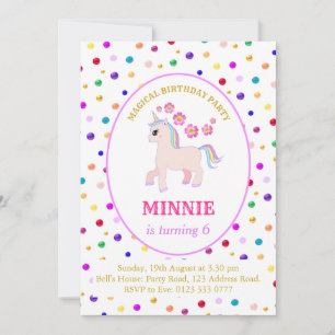 Invitation Cute Unicorn fête d'anniversaire