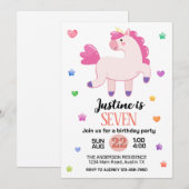 Invitation Cute Unicorn fête d'anniversaire (Devant / Derrière)