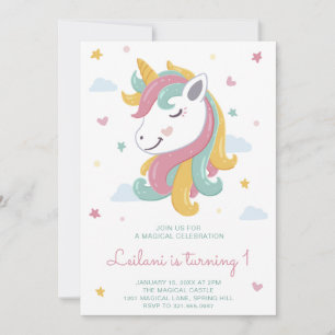 Invitation Cute Unicorn fille premier anniversaire