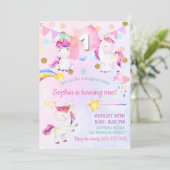 Invitation Cute Unicorn fille premier anniversaire Magique Ar (Debout devant)