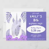 Invitation Cute Unicorn Fleurs tropicales Fille Anniversaire (Devant)