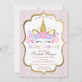 Invitation Cute Unicorn, Floral, Étoiles Baby shower Invitati (Devant)