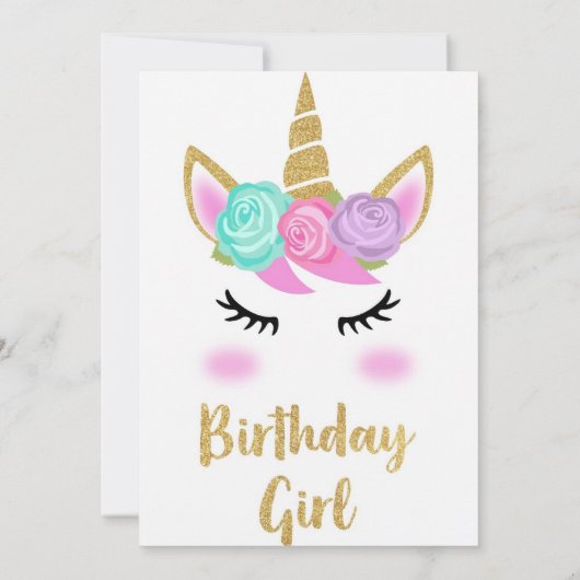 Invitation Cute Unicorn Gold Parties scintillant fille's Magi (Dos)