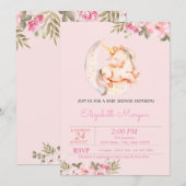 Invitation Cute Unicorn Lune Baby shower floral (Devant / Derrière)