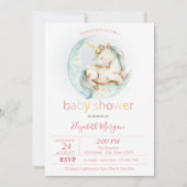 Invitation Cute Unicorn Lune Baby shower pointillé (Devant)