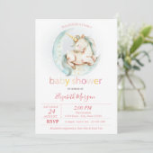 Invitation Cute Unicorn Lune Baby shower pointillé (Debout devant)