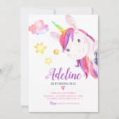 Invitation Cute Unicorn Magique Arc-en-ciel Aquarelle Anniver (Devant)