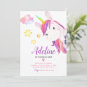 Invitation Cute Unicorn Magique Arc-en-ciel Aquarelle Anniver (Debout devant)