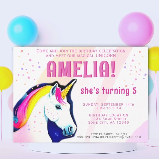 Invitation Cute Unicorn Magique Fille Anniversaire