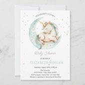 Invitation Cute Unicorn Moon Stars Baby shower (Devant)
