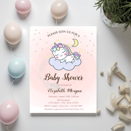 Invitation Cute Unicorn, Nuage, Étoiles Baby shower Invitatio
