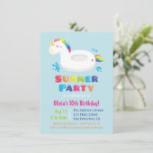 Invitation Cute Unicorn Pool Flottant Enfants été Anniversair (Debout devant)