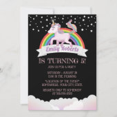 Invitation Cute Unicorn & Rainbow Black Anniversaire (Devant)