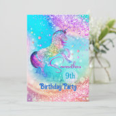Invitation Cute unicorn rose aqua parties scintillant à tout  (Debout devant)