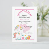 Invitation Cute Unicorn rose jeune enfant fête d'anniversaire (Debout devant)