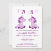 Invitation Cute Unicorn rose Twins Baby shower filles (Devant)