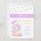 Invitation Cute Unicorn Stars Bannière Imaginaire Anniversair (Devant)