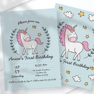 Invitation Cute Unicorn sur Laurels. Anniversaire