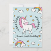 Invitation Cute Unicorn sur Laurels. Anniversaire. Merci. (Dos)