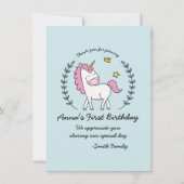 Invitation Cute Unicorn sur Laurels. Anniversaire. Merci. (Devant)