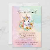 Invitation Cute Unicorn Tournesol Simple 1er anniversaire (Devant)