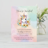 Invitation Cute Unicorn Tournesol Simple 1er anniversaire