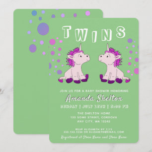 Invitation Cute Unicorn Twins 2 Baby Girls Baby shower