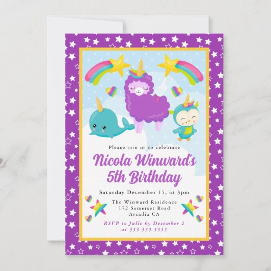 Invitation Cute Unicorn Wannabe Animaux Anniversaire de enfan (Devant)