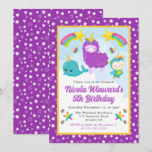 Invitation Cute Unicorn Wannabe Animaux Anniversaire de enfan (Devant / Derrière)