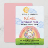 Invitation Cute unicorne ciel arc-en-ciel soleil Anniversaire (Devant / Derrière)
