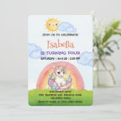 Invitation Cute unicorne ciel arc-en-ciel soleil Anniversaire (Debout devant)