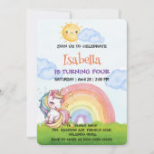 Invitation Cute unicorne ciel arc-en-ciel soleil Anniversaire (Devant)
