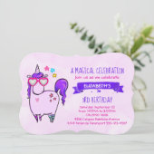 Invitation Cute Unicorne dans les lunettes en forme de coeur (Debout devant)