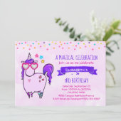 Invitation Cute Unicorne dans les lunettes en forme de coeur (Debout devant)