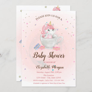 Invitation Cute Unicorne, Macarons, Baby shower Étoiles