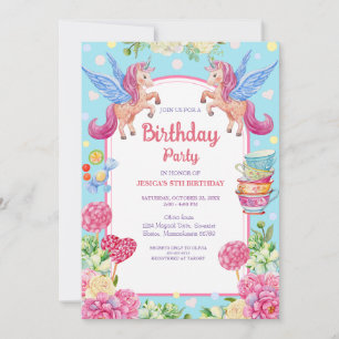 Invitation Cute Unicorns Fleurs Aquarelle Anniversaire Invita